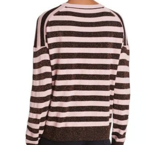 Rag & Bone Long-Sleeve Striped Sweater Crocus Pink Metallic Crewneck Y2k Bold - Picture 8 of 13